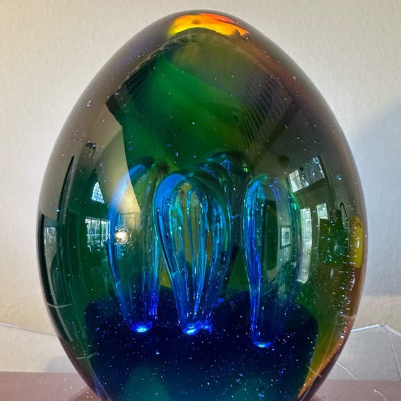 Multicolored Egg shaped Art Glass - Controlled bubbles - hand blown - Picture 3 of 9